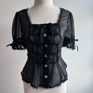 Metamorphose Gothic Lolita Sheer Chiffon Puff Sleeve Corset Top